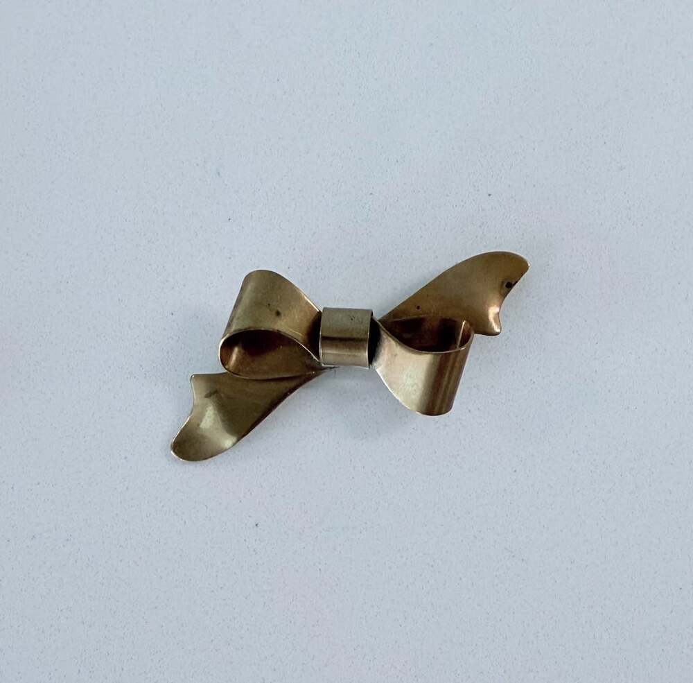 Vintage Solid Brass Bow Brooch Pin